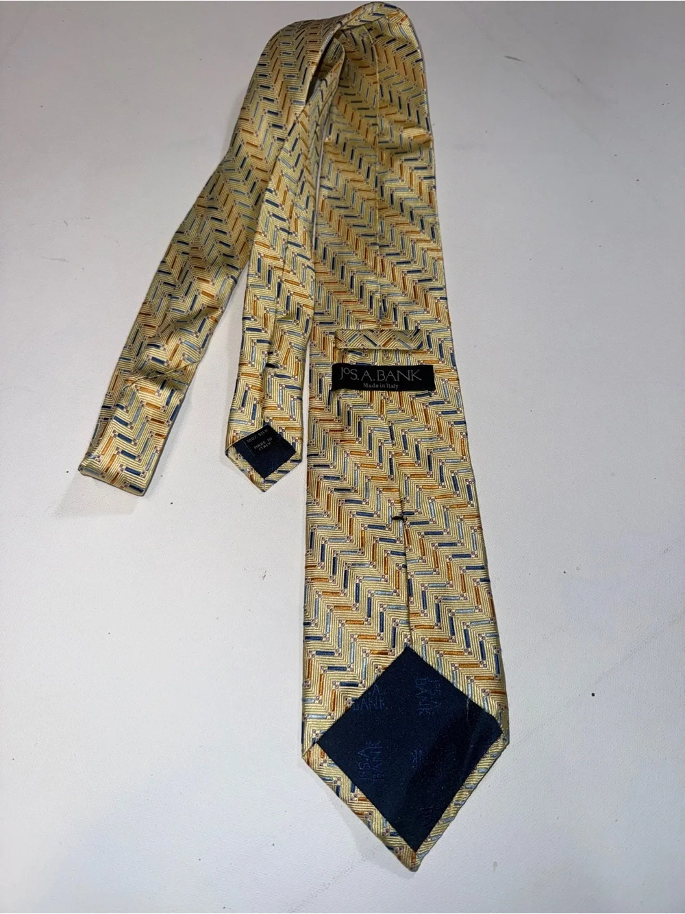 Jos. A. Bank Zigzag Silk-Style Tie in Gold, Navy, and Brown